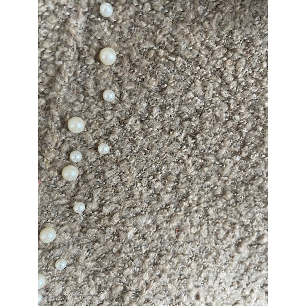 NWT Odiva Women Beige Boucle Knit Pearl Embellished Poncho Cowl Neck - Picture 8 of 8